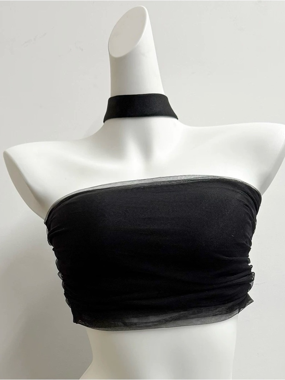 XXS Black Strapless Mesh Layered Tube Top